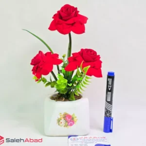 فروش عمده گلدان گل رز مخملی مصنوعی 3 گل