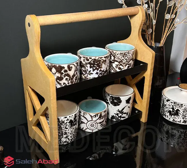 فروش عمده استند چوبی فلزی دو طبقه دسته دار