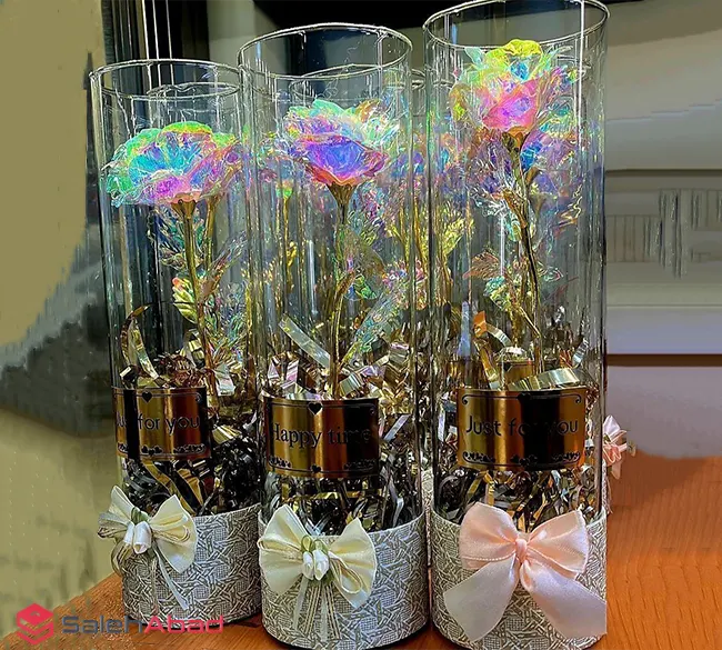 فروش عمده استوانه شیشه ای گل رز هفت رنگ