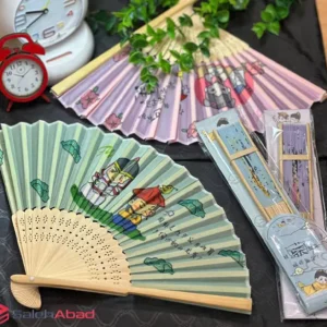 فروش عمده بادبزن دستی بامبو طرح فانتزی
