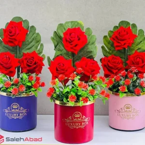 فروش عمده باکس گل رز قرمز مصنوعی 3 گل