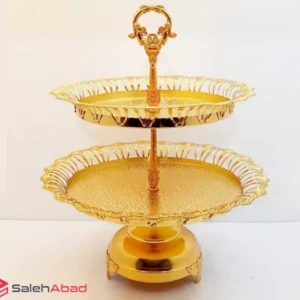 فروش عمده شیرینی خوری فلزی طلایی 2 طبقه