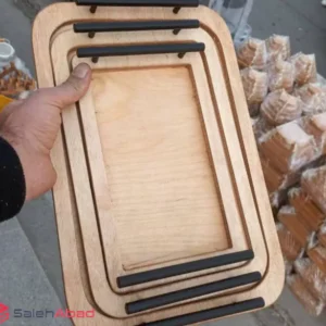 فروش عمده ست سینی چوبی دسته فلزی
