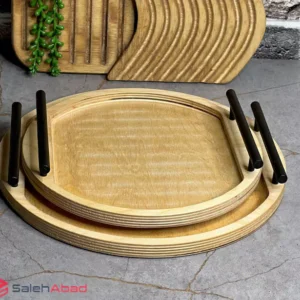 فروش عمده سینی بیضی چوبی دسته فلزی