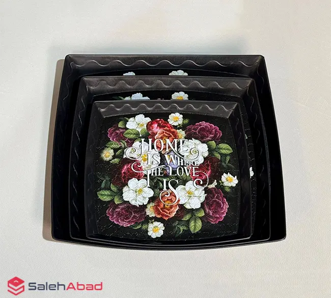 فروش عمده سینی پلاستیکی مربع گلدار 3 تکه