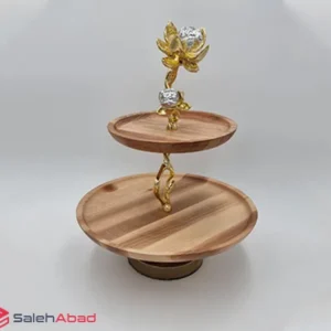 فروش عمده ظرف شیرینی چوبی 2 طبقه گل رز