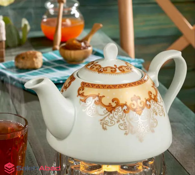 فروش عمده قوری کف پهن سفید طرح دار