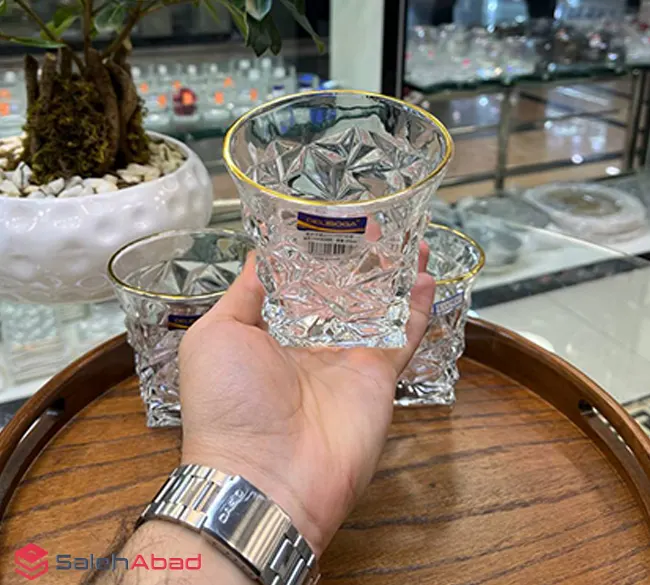 فروش عمده لیوان شیشه ای آیس لب طلا DELISOGA