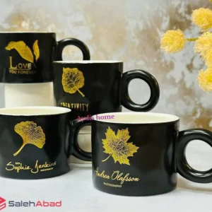 فروش عمده ماگ سرامیکی مشکی طرح برگ