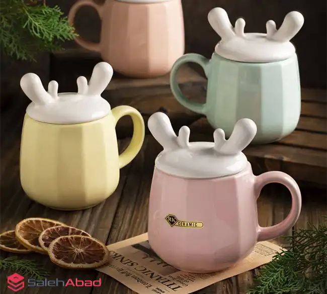 فروش عمده ماگ سرامیکی درب دار طرح گوزن