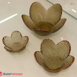 فروش عمده ظرف میوه کریستال طرح گل لب طلا