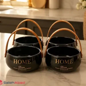فروش عمده پیاله سرامیکی دسته چرمی 4 تایی