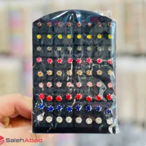 فروش عمده گوشواره میخی رنگی طرح نگینی