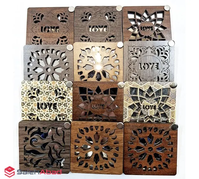 فروش عمده آینه جیبی چوبی مربع طرح مشبک