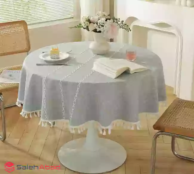 فروش عمده رومیزی پارچه ای گرد منگوله دار
