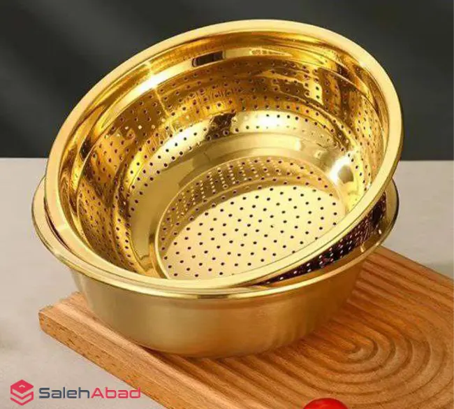 فروش عمده ست آبکش و لگن طلایی 11 سایز