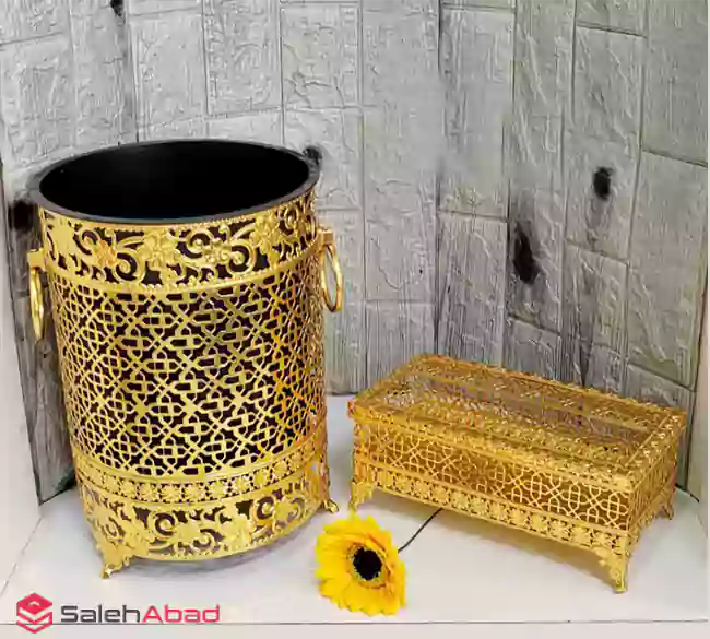 فروش عمده سطل و جا دستمال فلزی طلایی