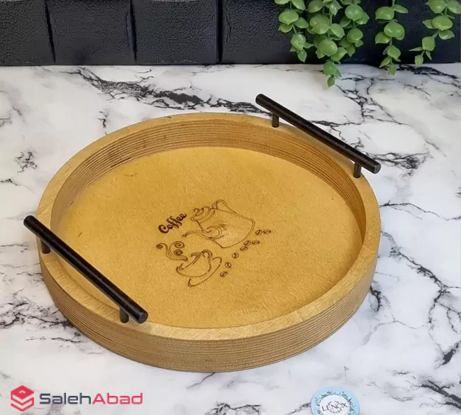 فروش عمده سینی چوبی گرد دسته مشکی