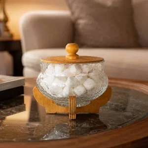 فروش عمده قندان شیشه آبگز درب چوبی