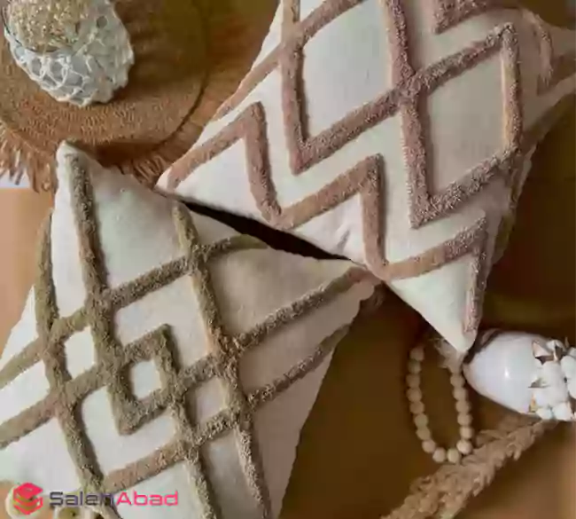 فروش عمده کوسن مکرومه طرح بوهو لوزی