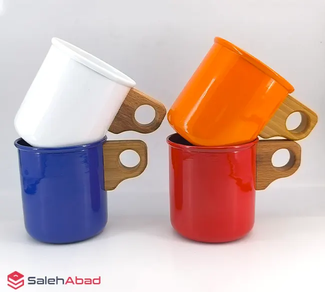 فروش عمده لیوان فلزی دسته چوبی 350 میل