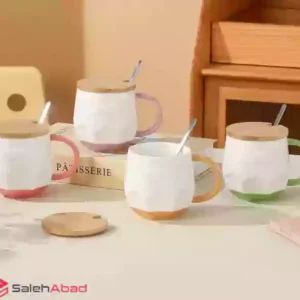 فروش عمده ماگ سرامیکی سفید درب بامبو