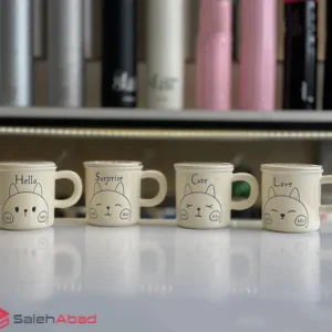 فروش عمده ماگ درب دار سفید طرح گربه
