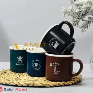 فروش عمده لیوان چینی رنگی تکست دار