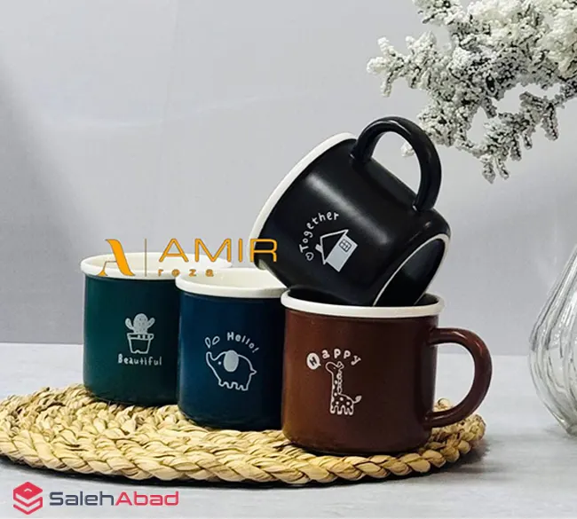 فروش عمده لیوان چینی رنگی تکست دار