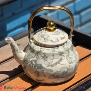 فروش عمده کتری لعابی گلدار دسته طلایی