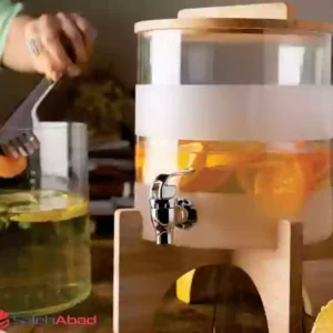 فروش عمده کلمن آب شیشه ای استند چوبی