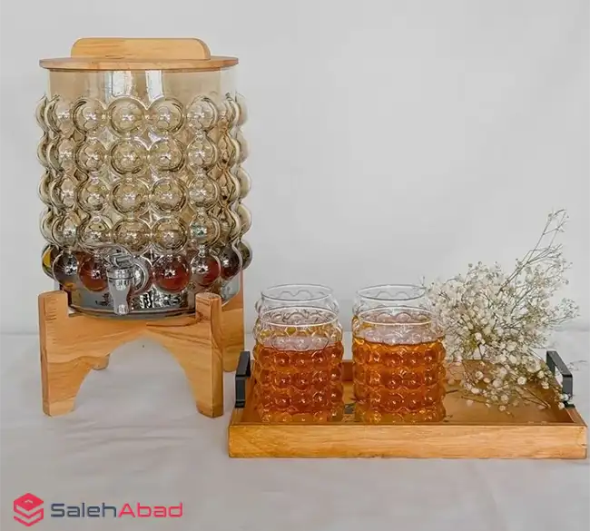 فروش عمده کلمن شیشه ای حبابی پایه چوبی