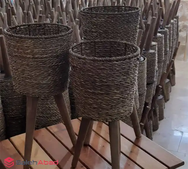 فروش عمده گلدان حصیری پایه چوبی 3 عددی