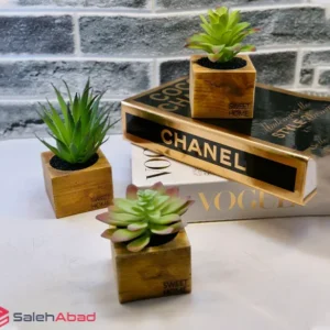 فروش عمده گلدان چوبی کاکتوس مصنوعی