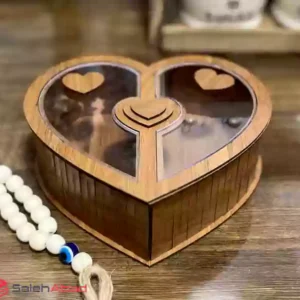 فروش عمده باکس تی بگ چوبی قلب دو خانه