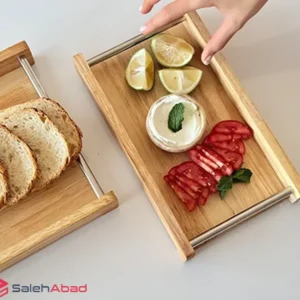 فروش عمده سینی سرو چوبی دسته فلزی