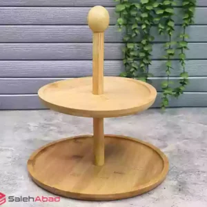 فروش عمده ظرف شیرینی چوبی گرد 2 طبقه