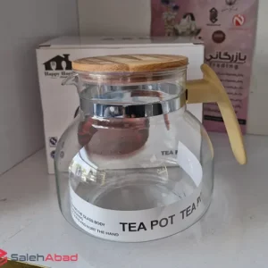 فروش عمده قوری پیرکس کف پهن دسته چوبی