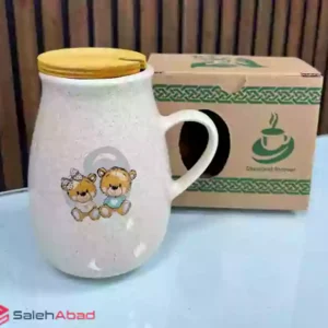 فروش عمده لیوان شیر جوش سرامیک درب چوبی