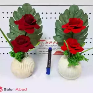 فروش عمده گلدان گل رز مصنوعی مخمل دو گل