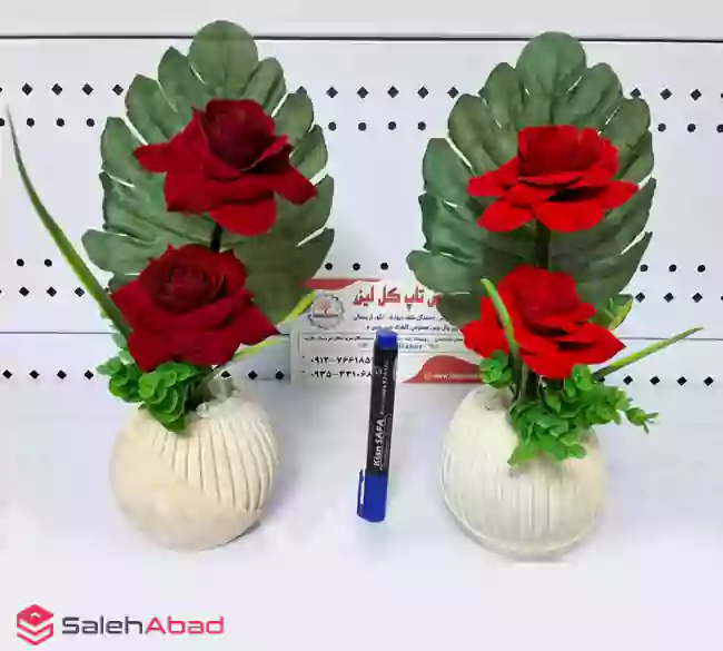 فروش عمده گلدان گل رز مصنوعی مخمل دو گل