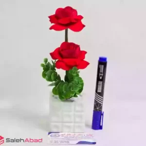 فروش عمده گلدان گل رز مخمل مصنوعی 2 گل
