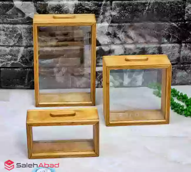 فروش عمده بانکه مکعبی چوبی طلقی 3 سایز