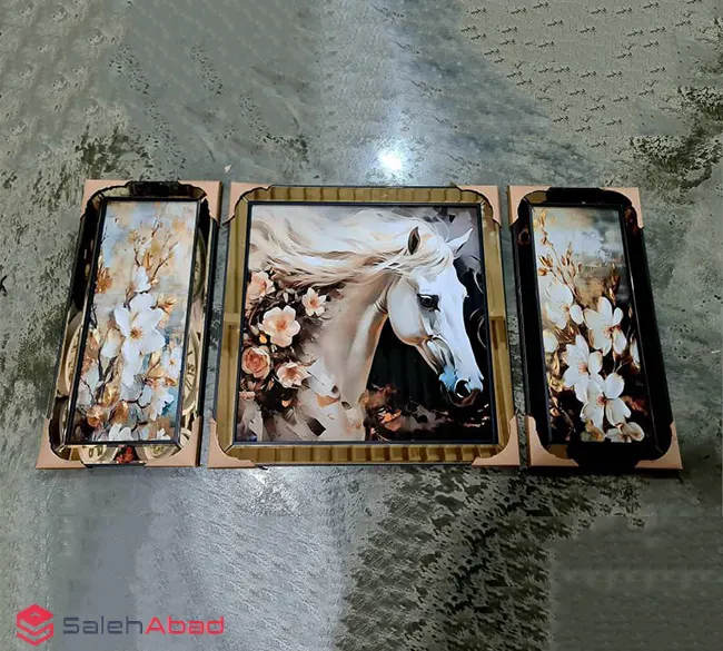 فروش عمده تابلو 3 تکه طرح گل و اسب