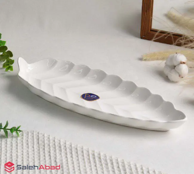 فروش عمده ظرف سرو سرامیکی سفید طرح برگ