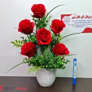 فروش عمده گلدان گل مصنوعی رز هلندی 6 گل