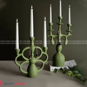 فروش عمده شمعدان پلی استر سبز سه شعله