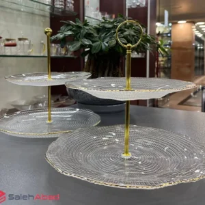 فروش عمده شیرینی خوری بلور 2 طبقه لب طلا