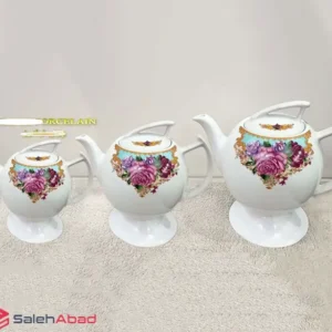 فروش عمده قوری چینی گلدار 3 سایز کاترین
