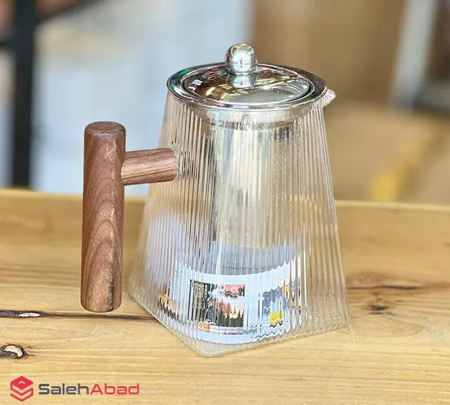 فروش عمده قوری پیرکس دسته چوبی شیاردار